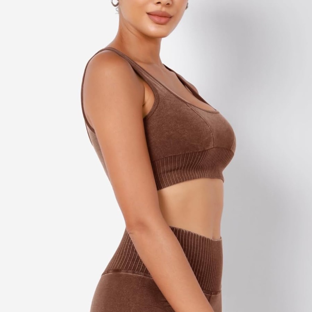 Seamless Square Neck Sports Bra Women Ribbed Crop Tank Casual Low Back Crop Tops - Picture 8 of 10